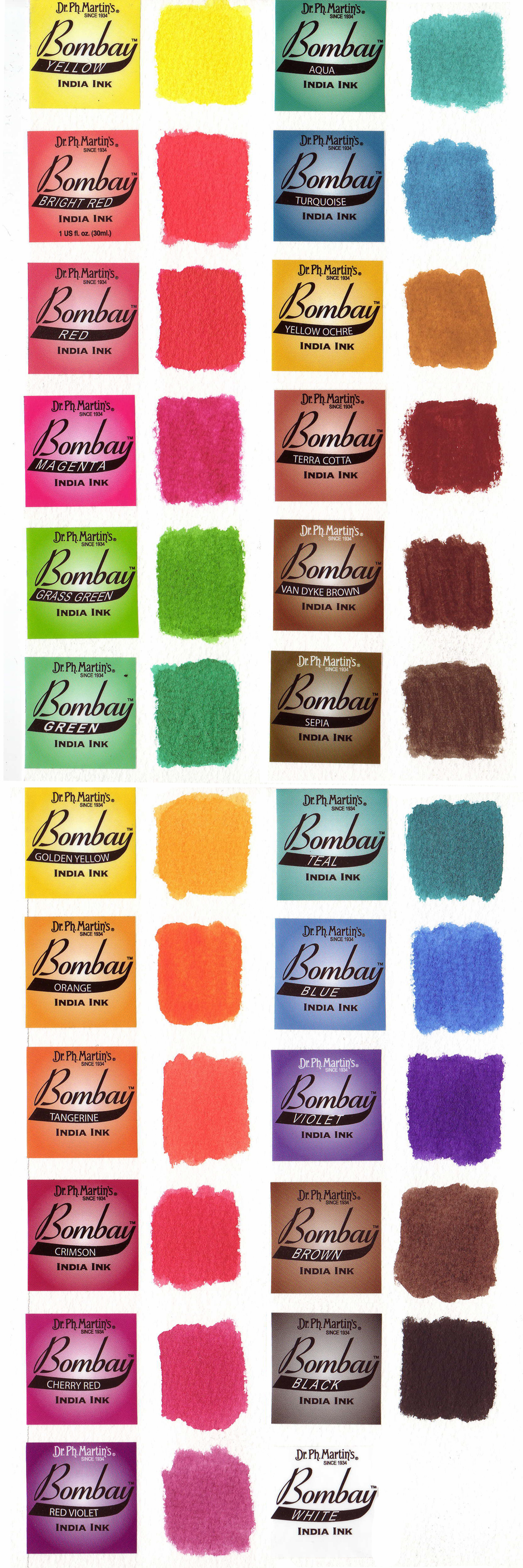 Dr. Ph. Martin's Bombay India Ink Color Chart